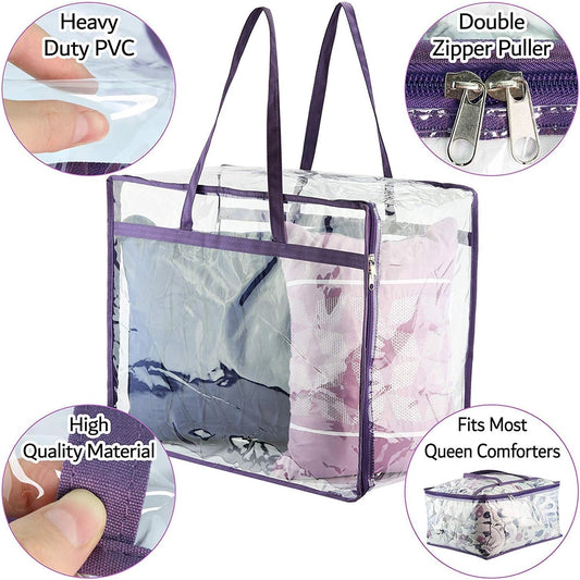 Clear Vinyl Zippered Storage Bags (3-Pack) 40L Sturdy Storage Bags for Sweaters, Blankets, Comforters, V1258-DP02-WO-210