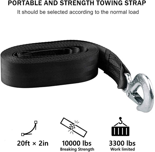Trailer Winch Strap 2" x 20' with Safety Snap Hook 10000 lbs for Towing Vehicles, Boats and Jet Ski | V1258-DP02-WO-216