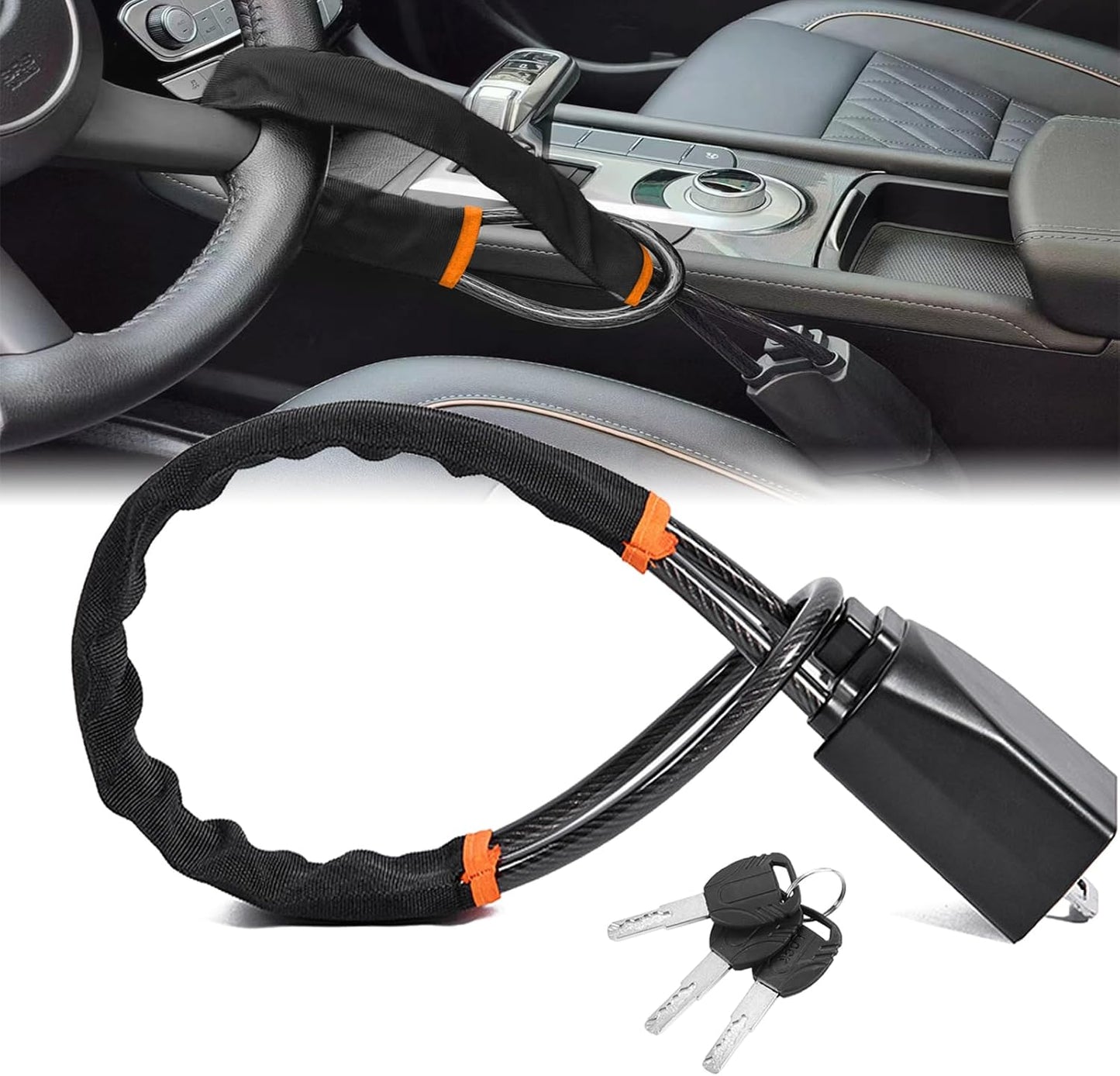 DualGuard Car Steering Wheel & Seat Belt Lock - 17" Universal Anti-Theft Device for Vehicles, SUVs, Golf V1258-DP02-WO-229
