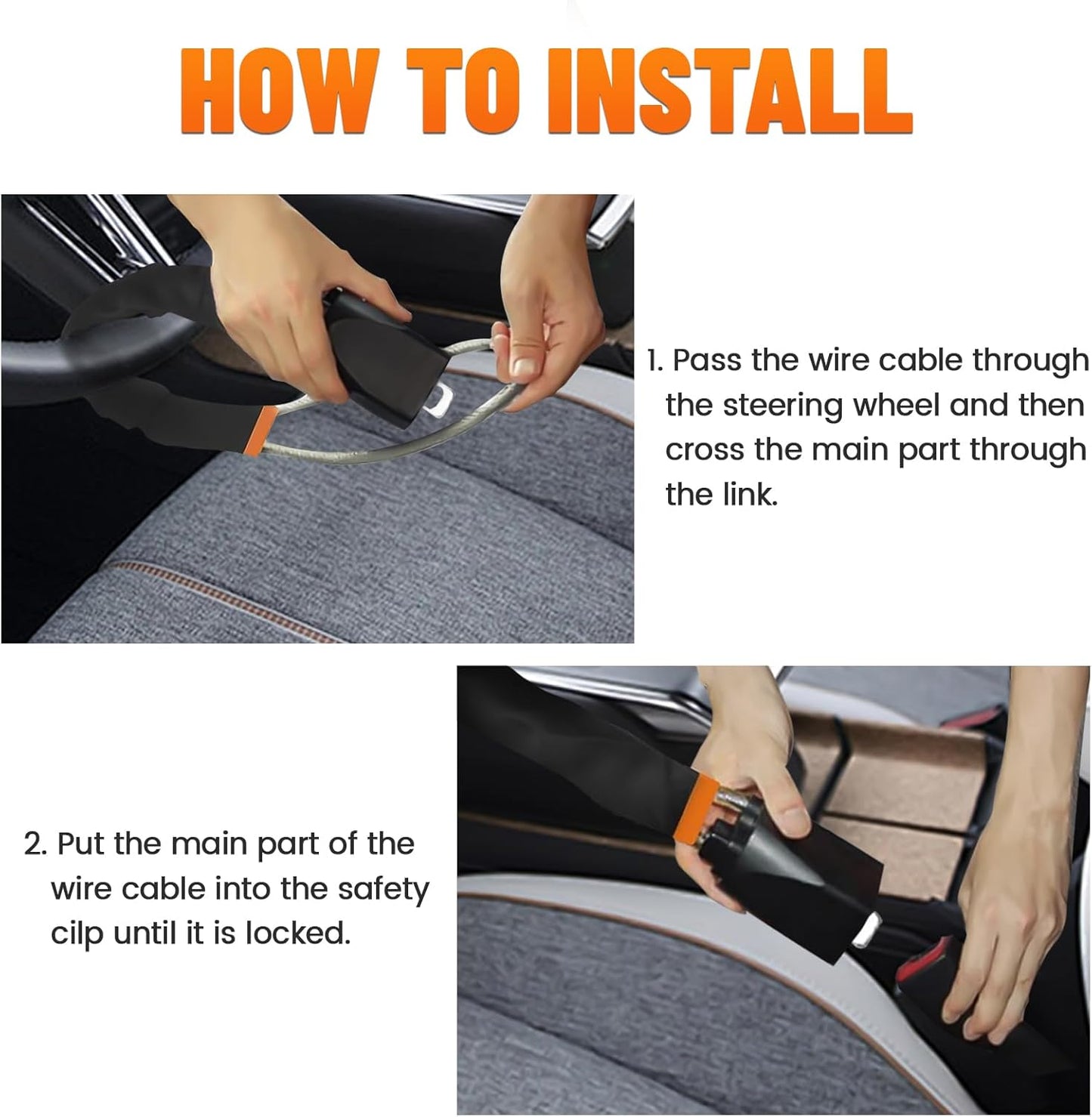 DualGuard Car Steering Wheel & Seat Belt Lock - 17" Universal Anti-Theft Device for Vehicles, SUVs, Golf V1258-DP02-WO-229