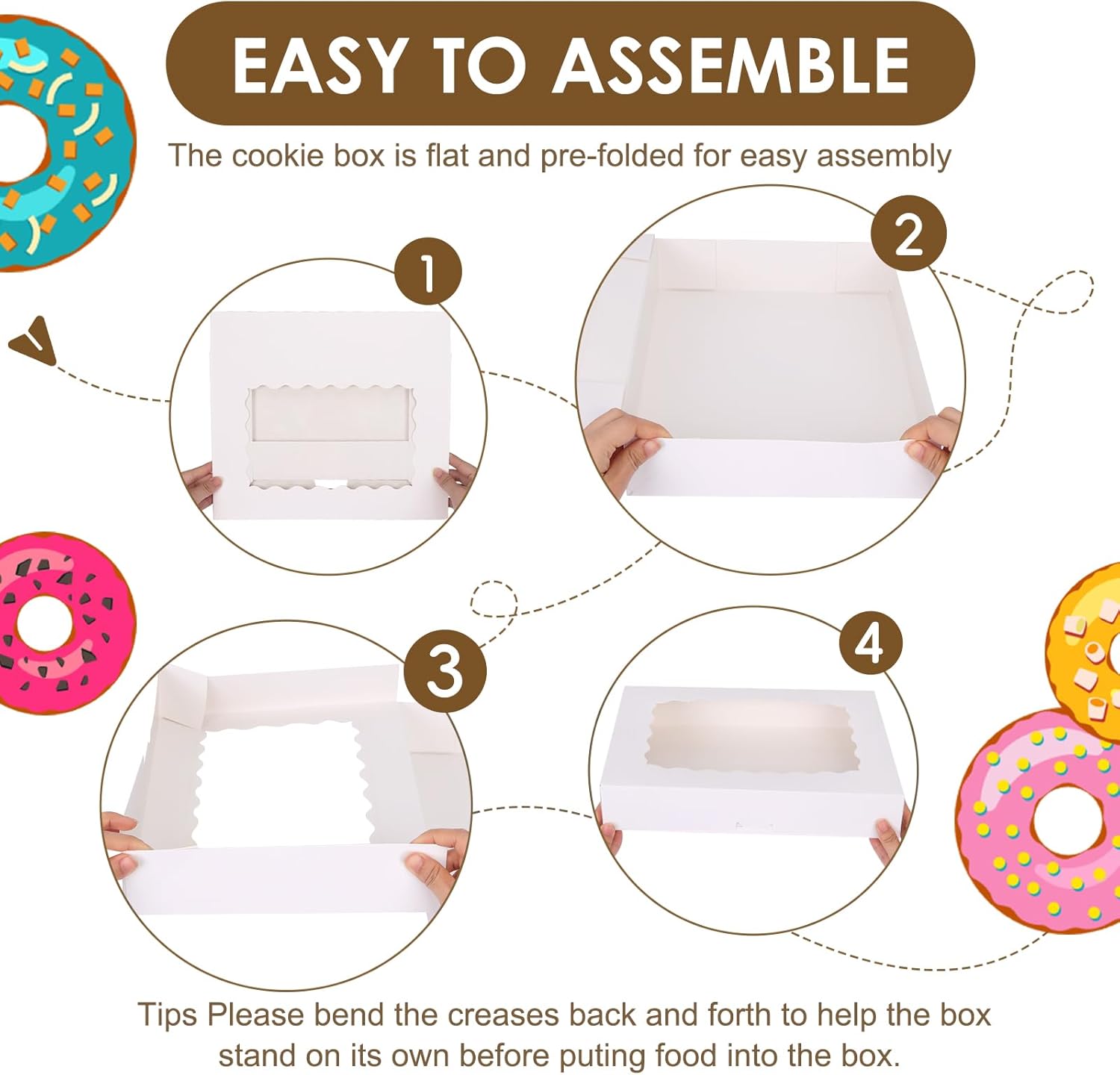 40pcs Cookie Boxes, 14x10x2.5 Inch Auto-Popup Bakery Boxes with Window, for Donuts, Pies, Cakes, Muffins, and V1258-DP02-WO-231