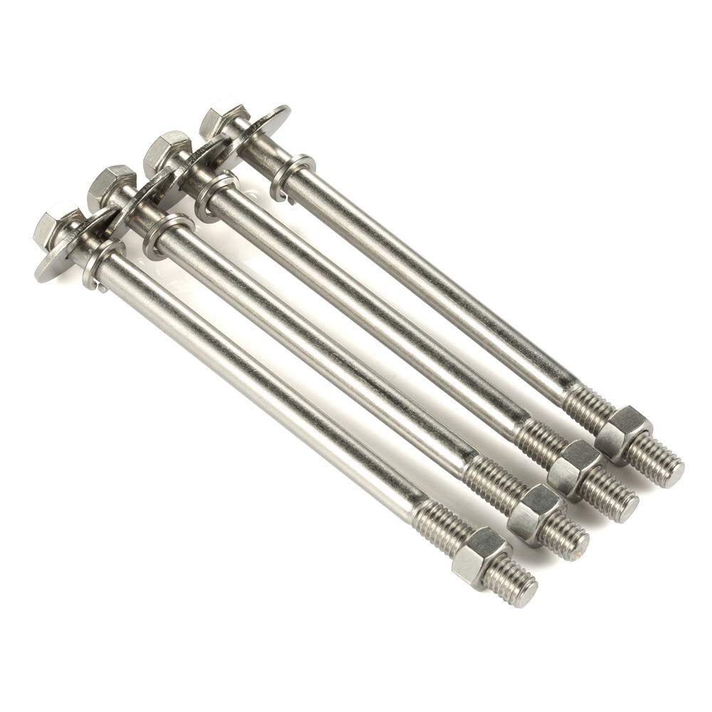 3/8-16 x 7 Hex Head Bolts with Hex Nuts and Thick Flat & Lock Washers, Partially Threaded, Stainless Steel V1258-DP02-WO-232