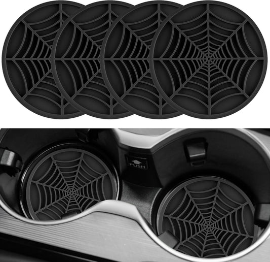 4PCS Spider Web Car Coasters for Cup Holders, Halloween Funny Non-Slip Silicone Insert Ornaments Coasters, V1258-DP02-WO-239