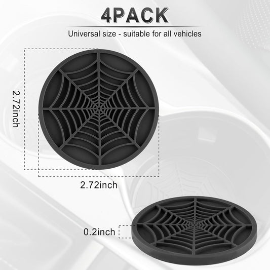 4PCS Spider Web Car Coasters for Cup Holders, Halloween Funny Non-Slip Silicone Insert Ornaments Coasters, V1258-DP02-WO-239
