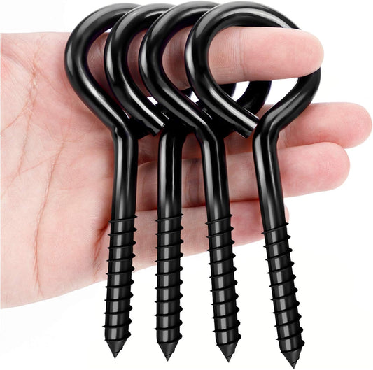 5 Inch Eye Hooks, Large Eye Bolts Screw in Hooks Carbon Steel, 4 Pcs Heavy Duty Black Large Screw Eye Hooks V1258-DP02-WO-243