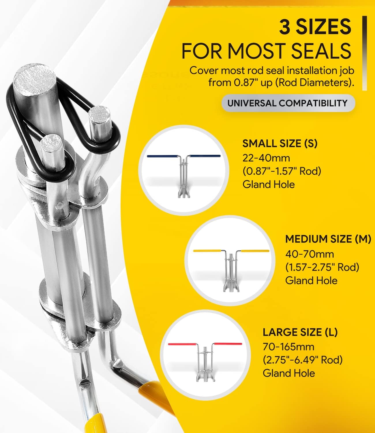 3 Pack Hydraulic Seal Installation Tools, Hydraulic Cylinder Piston Repair Seal Kit, U-Cup Rod Seal V1258-DP02-WO-244