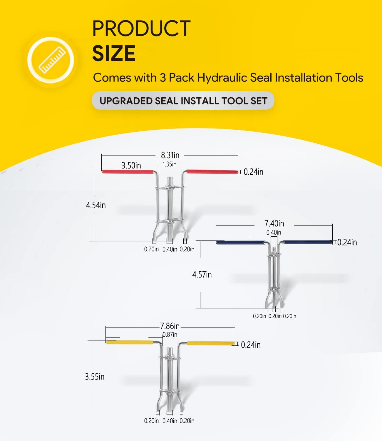 3 Pack Hydraulic Seal Installation Tools, Hydraulic Cylinder Piston Repair Seal Kit, U-Cup Rod Seal V1258-DP02-WO-244