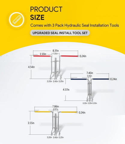 3 Pack Hydraulic Seal Installation Tools, Hydraulic Cylinder Piston Repair Seal Kit, U-Cup Rod Seal V1258-DP02-WO-244