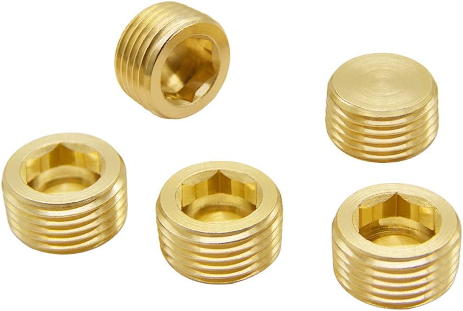5PCS 1/2" NPT Male Brass Pipe Plug Counter Sunk Internal Hex Thread Pipe Plug V1258-DP02-WO-245