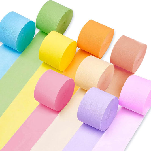 Crepe Paper Streamers 9 Rolls 738ft,Pack of Rainbow Assorted Colored Party Streamers,9 Colors Streamers Party V1258-DP02-WO-25
