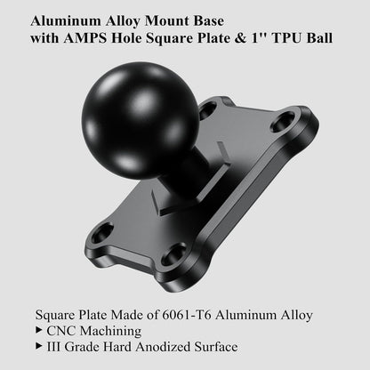 1'' Ball Mount Base with Aluminum Alloy 4-Hole AMPS Square Plate Compatible with RAM Mounts B Size 1 Inch V1258-DP02-WO-251