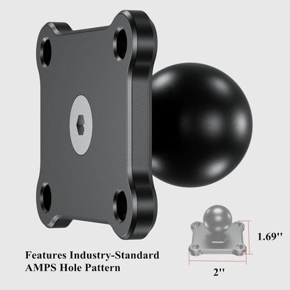 1'' Ball Mount Base with Aluminum Alloy 4-Hole AMPS Square Plate Compatible with RAM Mounts B Size 1 Inch V1258-DP02-WO-251