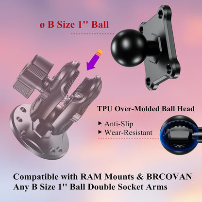 1'' Ball Mount Base with Aluminum Alloy 4-Hole AMPS Square Plate Compatible with RAM Mounts B Size 1 Inch V1258-DP02-WO-251