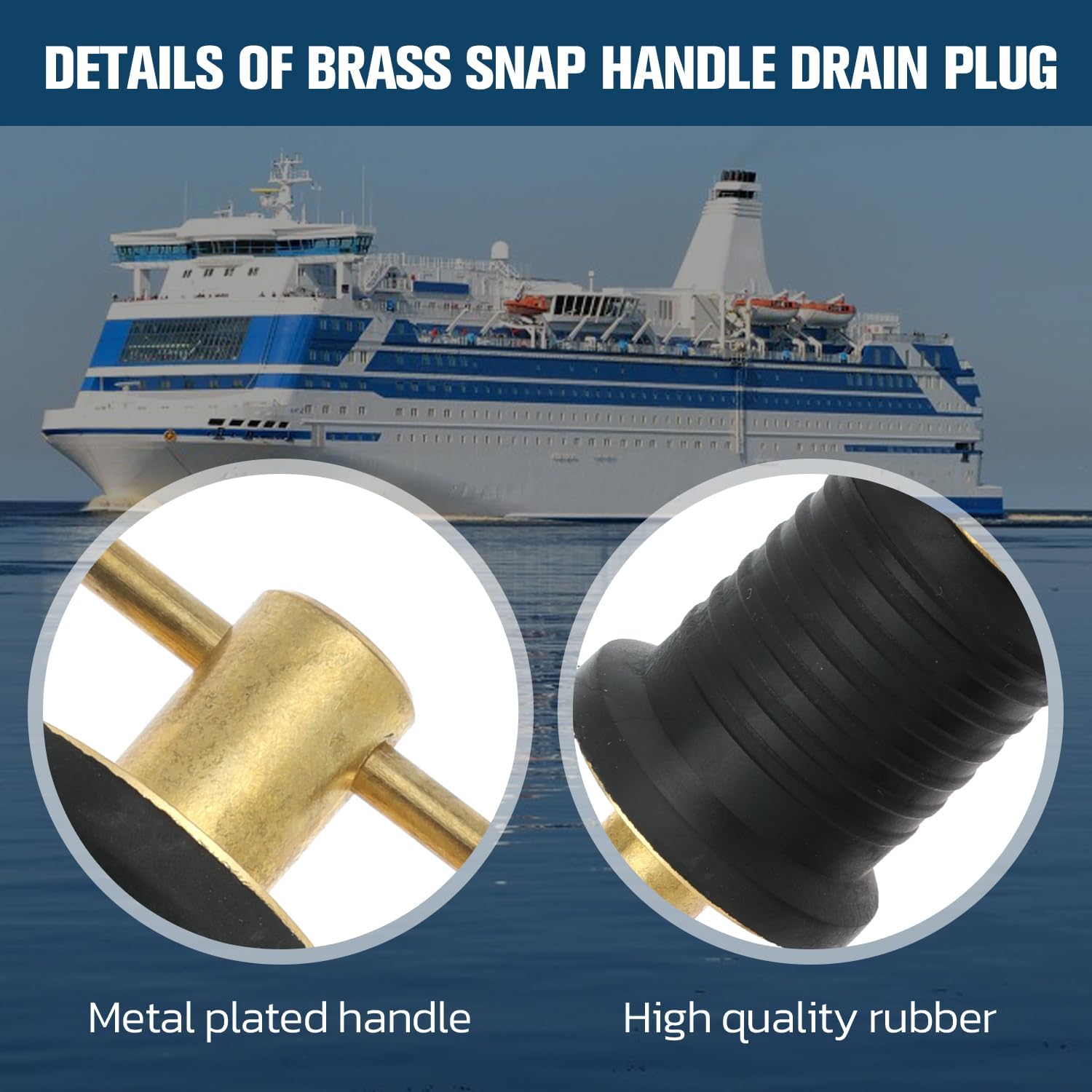 2 Pcs Boat Drain Plug With T Handle - Snap Rubber Plugs With Brass/Stainless Steel Handle - Marine Twist V1258-DP02-WO-256