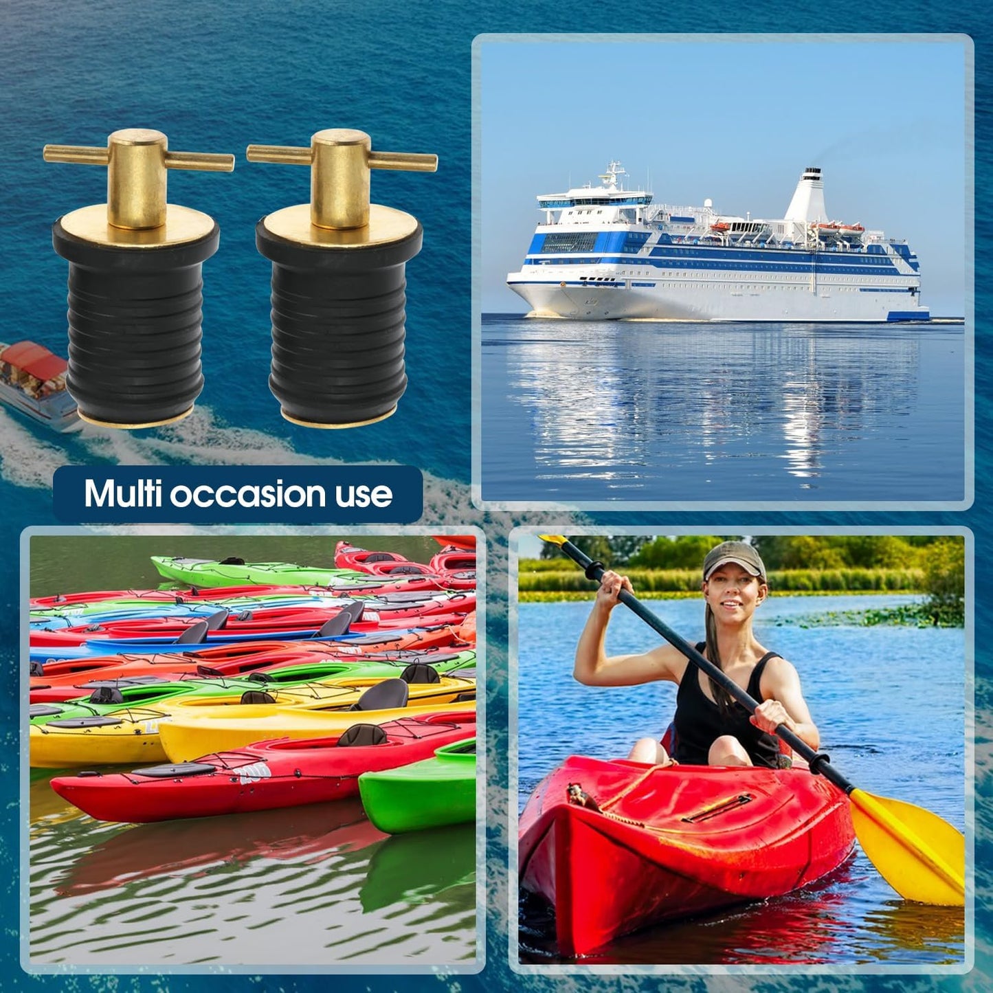 2 Pcs Boat Drain Plug With T Handle - Snap Rubber Plugs With Brass/Stainless Steel Handle - Marine Twist V1258-DP02-WO-256
