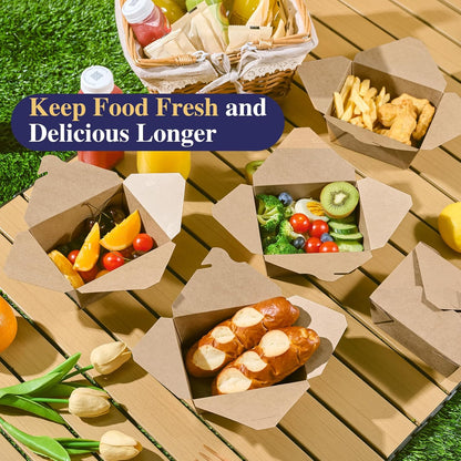 50 Pack 27 oz Take Out Food Containers, Kraft Brown Take Out Boxes Leak Grease Resistant and Stackable for V1258-DP02-WO-257