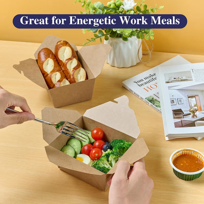 50 Pack 27 oz Take Out Food Containers, Kraft Brown Take Out Boxes Leak Grease Resistant and Stackable for V1258-DP02-WO-257