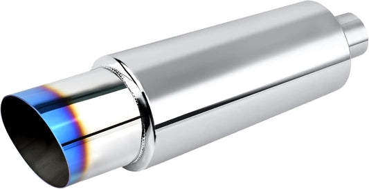 Exhaust Muffler, Stainless Steel Exhaust Tip, Universal 14.6" Length (Burnt, 2" Inlet 3" Outlet) V1258-DP02-WO-260