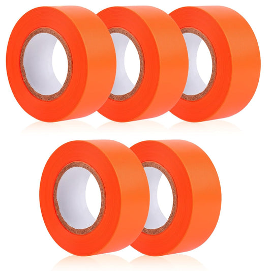 5 Pack Orange Flagging Marking Tape, 1" x 100' Non-Adhesive Survey Ribbon Rolls, Fade-Resistant Tapes for V1258-DP02-WO-261