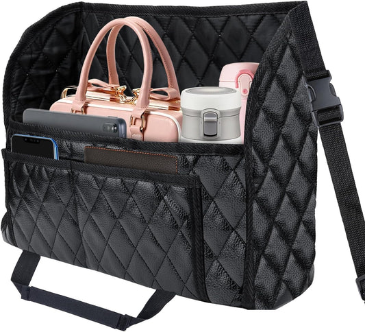 Car Purse Holder Between Seats, Leather Auto Front Seat Handbag Organizer Pocket, Large Capacity Car Net V1258-DP02-WO-262
