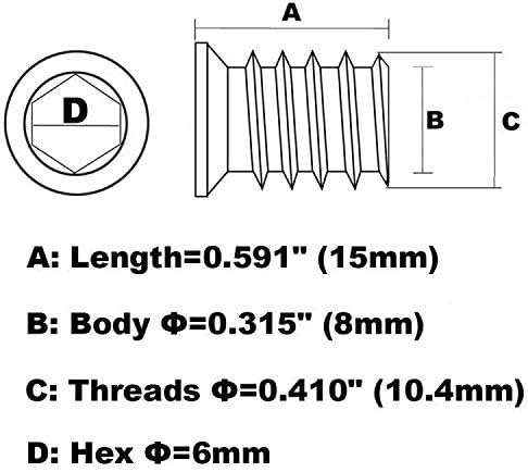 1/4-20 Hex Drive Threaded Inserts for Wood - 40 Pieces V1258-DP02-WO-264