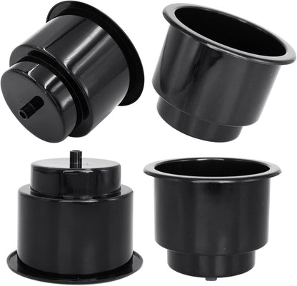 Black Plastic Cup Drink Holder Insert with Drain for Marine Boat RV Camper, 4PCS V1258-DP02-WO-265