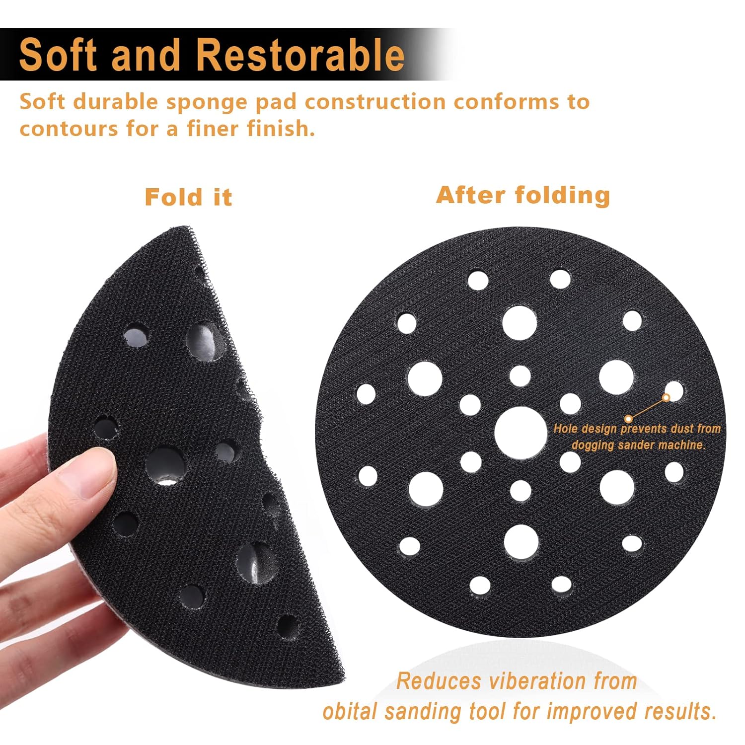 5 Pack Interface Pads, 6 Inch 25 Holes Hook and Loop Soft Density Sponge Cushion Buffer Backing Pad, Foam V1258-DP02-WO-267