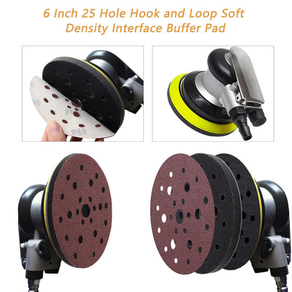5 Pack Interface Pads, 6 Inch 25 Holes Hook and Loop Soft Density Sponge Cushion Buffer Backing Pad, Foam V1258-DP02-WO-267