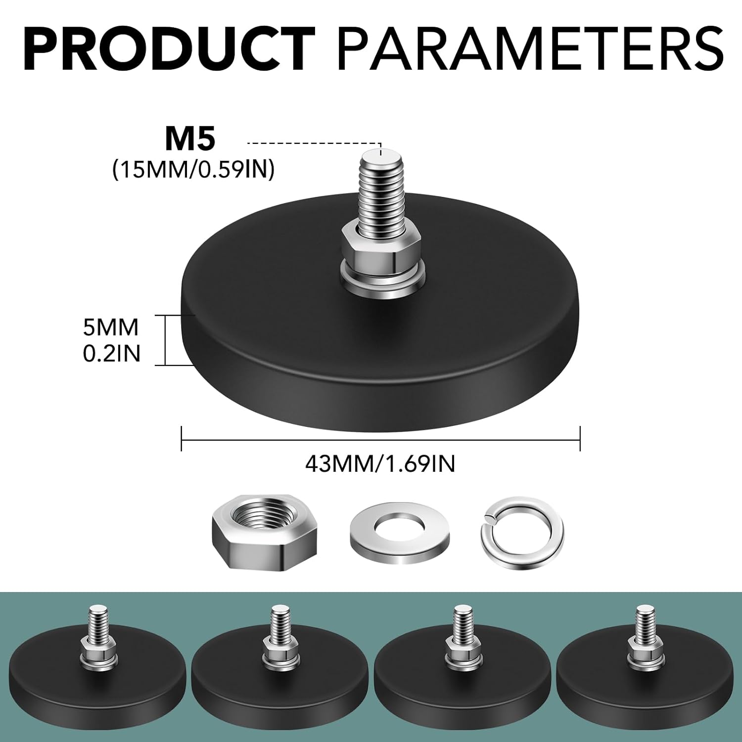16Pack Rubber Coated Magnets, 30LBS Rubber Coated Neodymium Magnets with M5 Magnetic Assembly Base for Light V1258-DP02-WO-269
