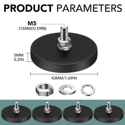 16Pack Rubber Coated Magnets, 30LBS Rubber Coated Neodymium Magnets with M5 Magnetic Assembly Base for Light V1258-DP02-WO-269