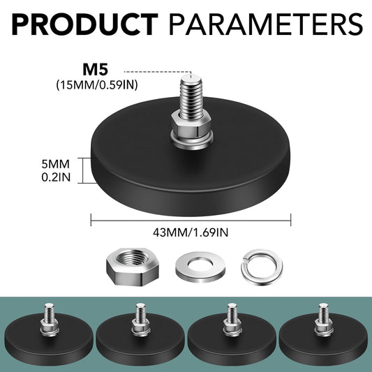 16Pack Rubber Coated Magnets, 30LBS Rubber Coated Neodymium Magnets with M5 Magnetic Assembly Base for Light V1258-DP02-WO-269