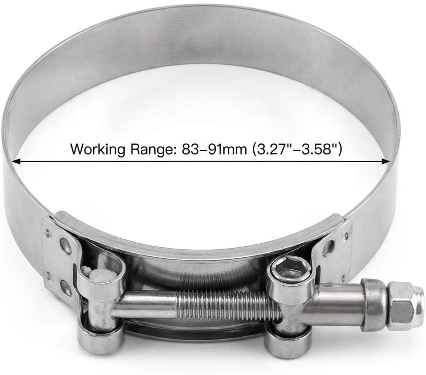 3" T-Bolt Hose Clamp Stainless Steel, Working Range 83mm-91mm for 3" Hose ID, Turbo Intake Intercooler Clamp, V1258-DP02-WO-271