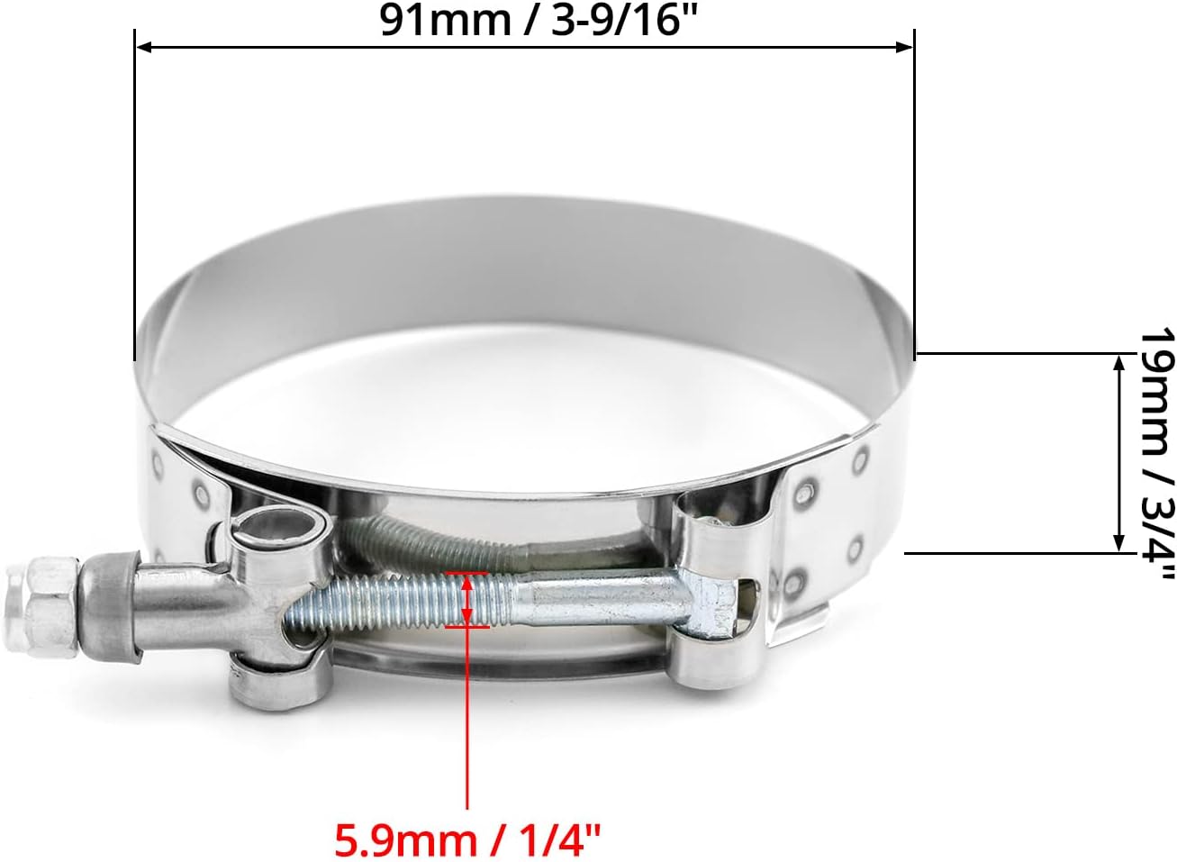3" T-Bolt Hose Clamp Stainless Steel, Working Range 83mm-91mm for 3" Hose ID, Turbo Intake Intercooler Clamp, V1258-DP02-WO-271