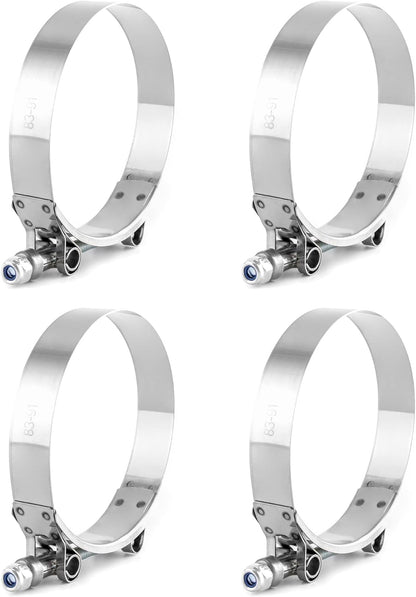 3" T-Bolt Hose Clamp Stainless Steel, Working Range 83mm-91mm for 3" Hose ID, Turbo Intake Intercooler Clamp, V1258-DP02-WO-271