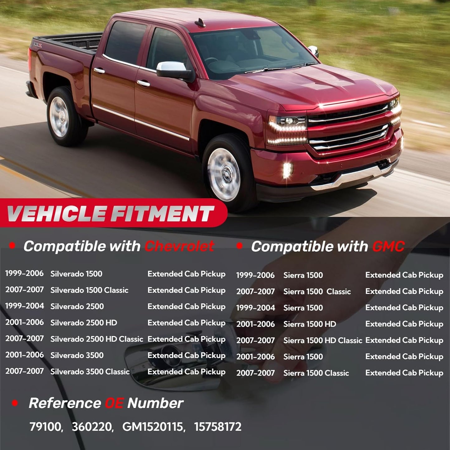 Extended Cab Exterior Door Handle Rear Left Driver Side for 1999 2000 2001 2002 2003 2004 2005 2006 2007 V1258-DP02-WO-275