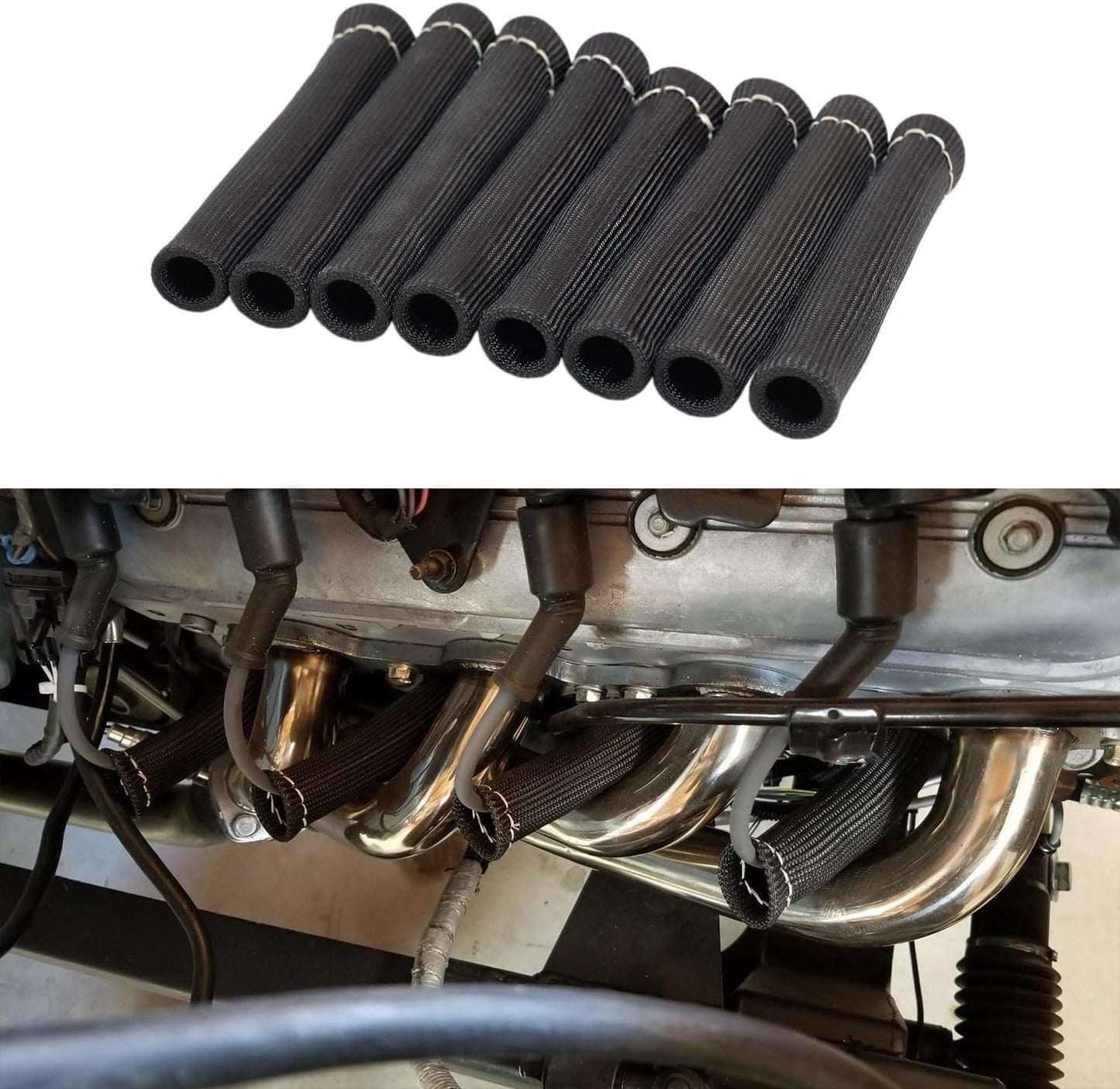 8Pcs 2500 degrees Degree Spark Plug Wire Boots Heat Shield Protector Sleeve Cover Compatible with SBC BBC 350 V1258-DP02-WO-284