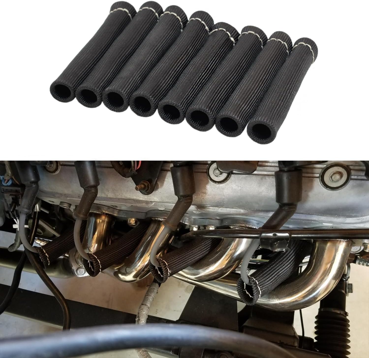 8Pcs 2500 degrees Degree Spark Plug Wire Boots Heat Shield Protector Sleeve Cover Compatible with SBC BBC 350 V1258-DP02-WO-284