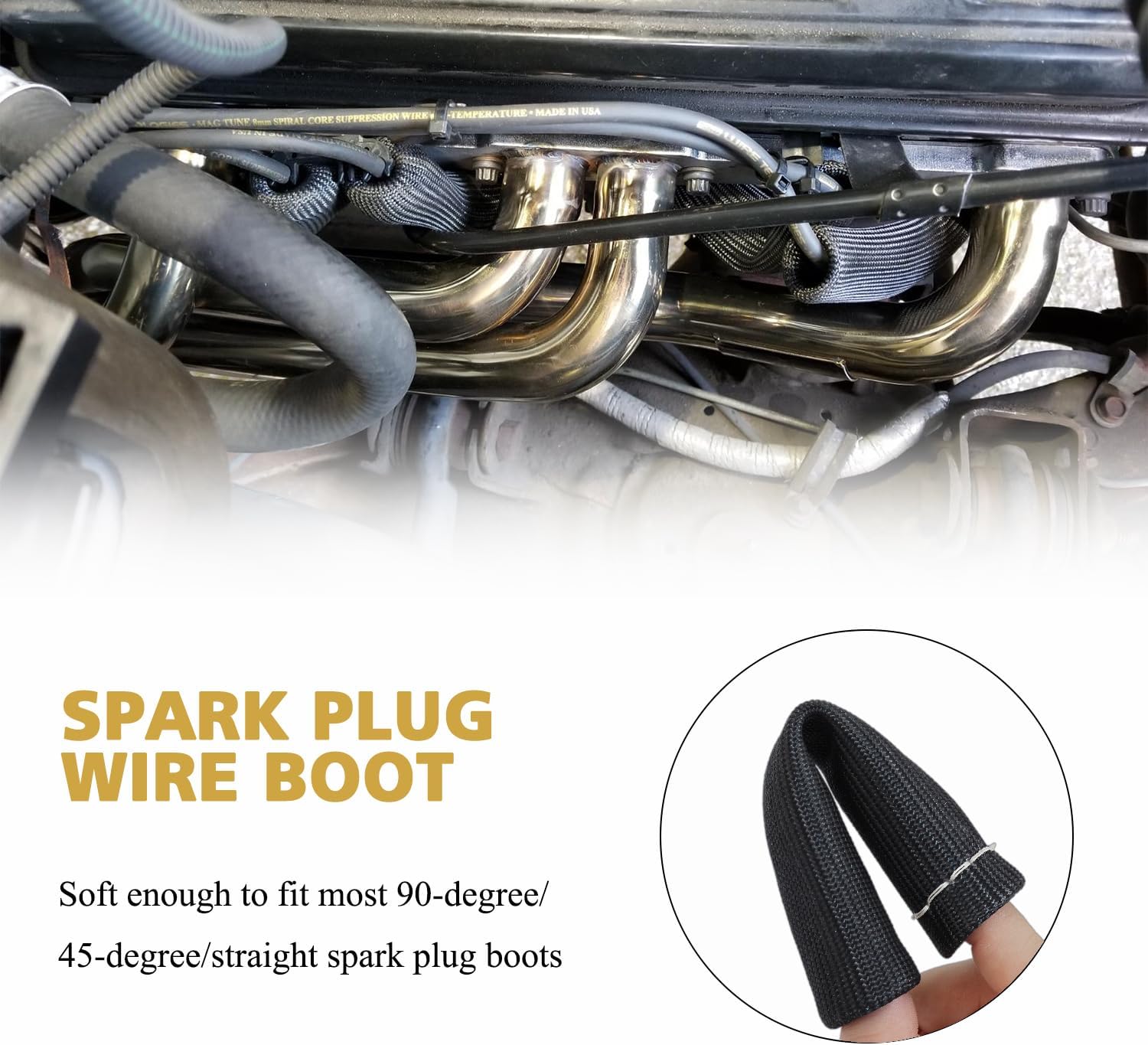 8Pcs 2500 degrees Degree Spark Plug Wire Boots Heat Shield Protector Sleeve Cover Compatible with SBC BBC 350 V1258-DP02-WO-284