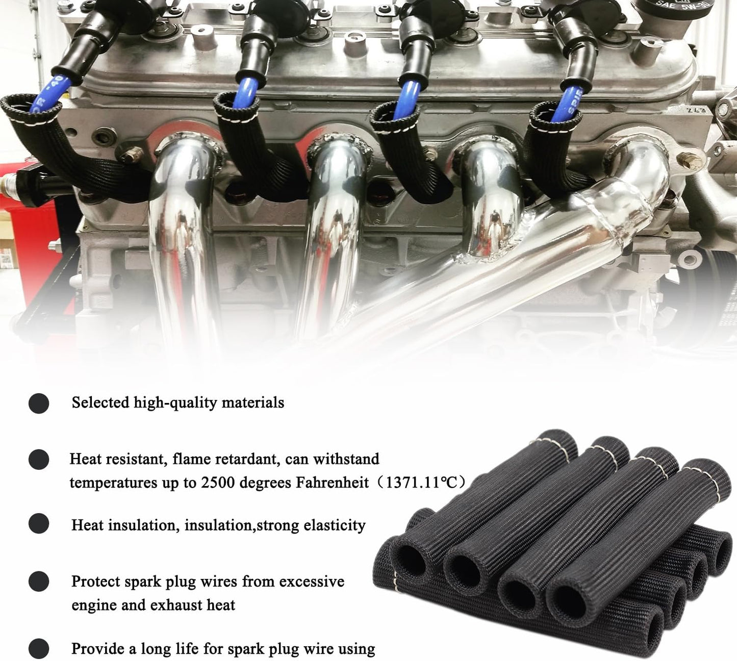 8Pcs 2500 degrees Degree Spark Plug Wire Boots Heat Shield Protector Sleeve Cover Compatible with SBC BBC 350 V1258-DP02-WO-284