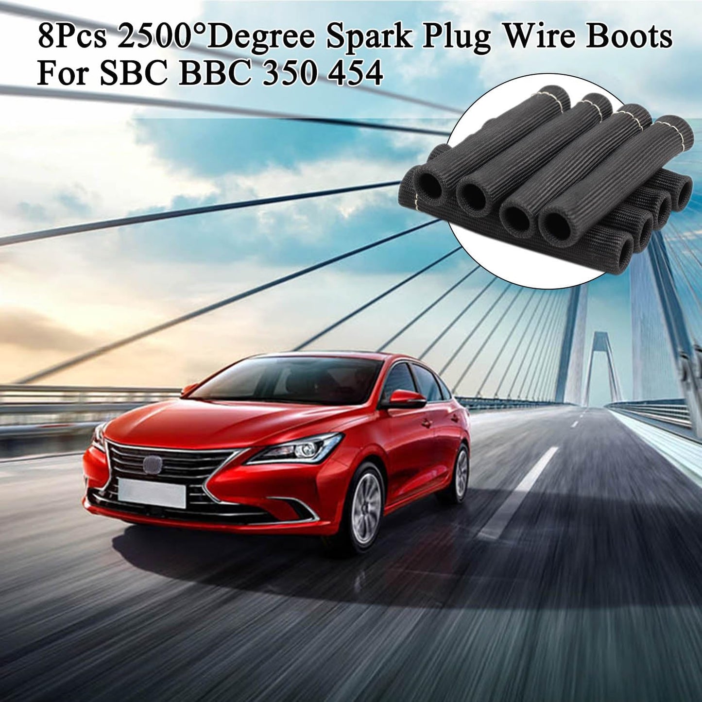 8Pcs 2500 degrees Degree Spark Plug Wire Boots Heat Shield Protector Sleeve Cover Compatible with SBC BBC 350 V1258-DP02-WO-284