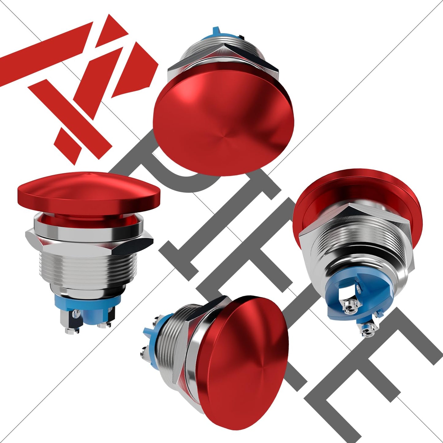 22MM Mushroom Head Push Button Switch Momentary Push Button IP65 Waterproof 12V 24V 36 DC 110V 250V AC 5A V1258-DP02-WO-292