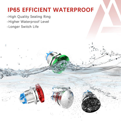 22MM Mushroom Head Push Button Switch Momentary Push Button IP65 Waterproof 12V 24V 36 DC 110V 250V AC 5A V1258-DP02-WO-292