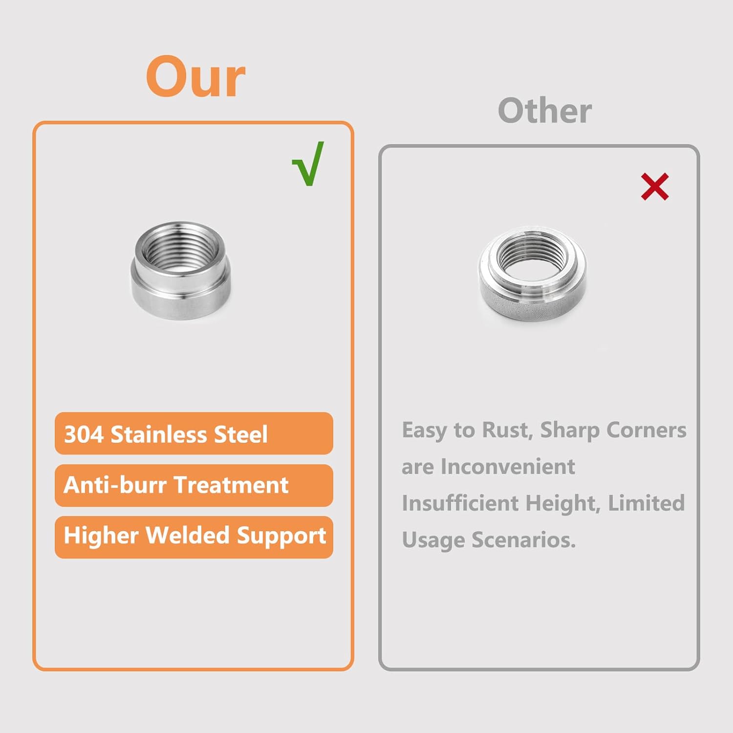 4 Pcs O2 Sensor Bung, 304 Stainless Steel M18x1.5 O2 Bung Weld in, Oxygen Sensor Bung Stepped Style V1258-DP02-WO-294