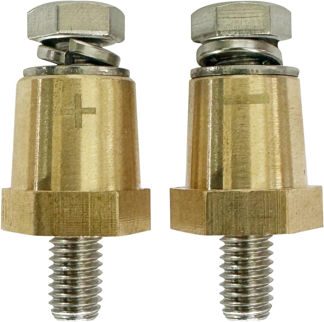 M8 Thread Brass Battery Terminal Charging Posts, Battery Post Adapter (+/-) with Solid M8 Bolts as Male Posts V1258-DP02-WO-295