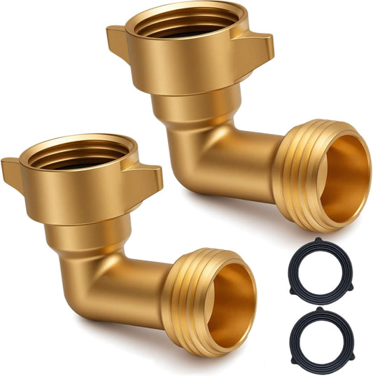 90-Degree Hose Elbow for RVs with Easy Grip Connector - 3/4" Solid Brass 90-Degree Hose Fitting Elbow for RV V1258-DP02-WO-297
