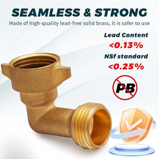 90-Degree Hose Elbow for RVs with Easy Grip Connector - 3/4" Solid Brass 90-Degree Hose Fitting Elbow for RV V1258-DP02-WO-297
