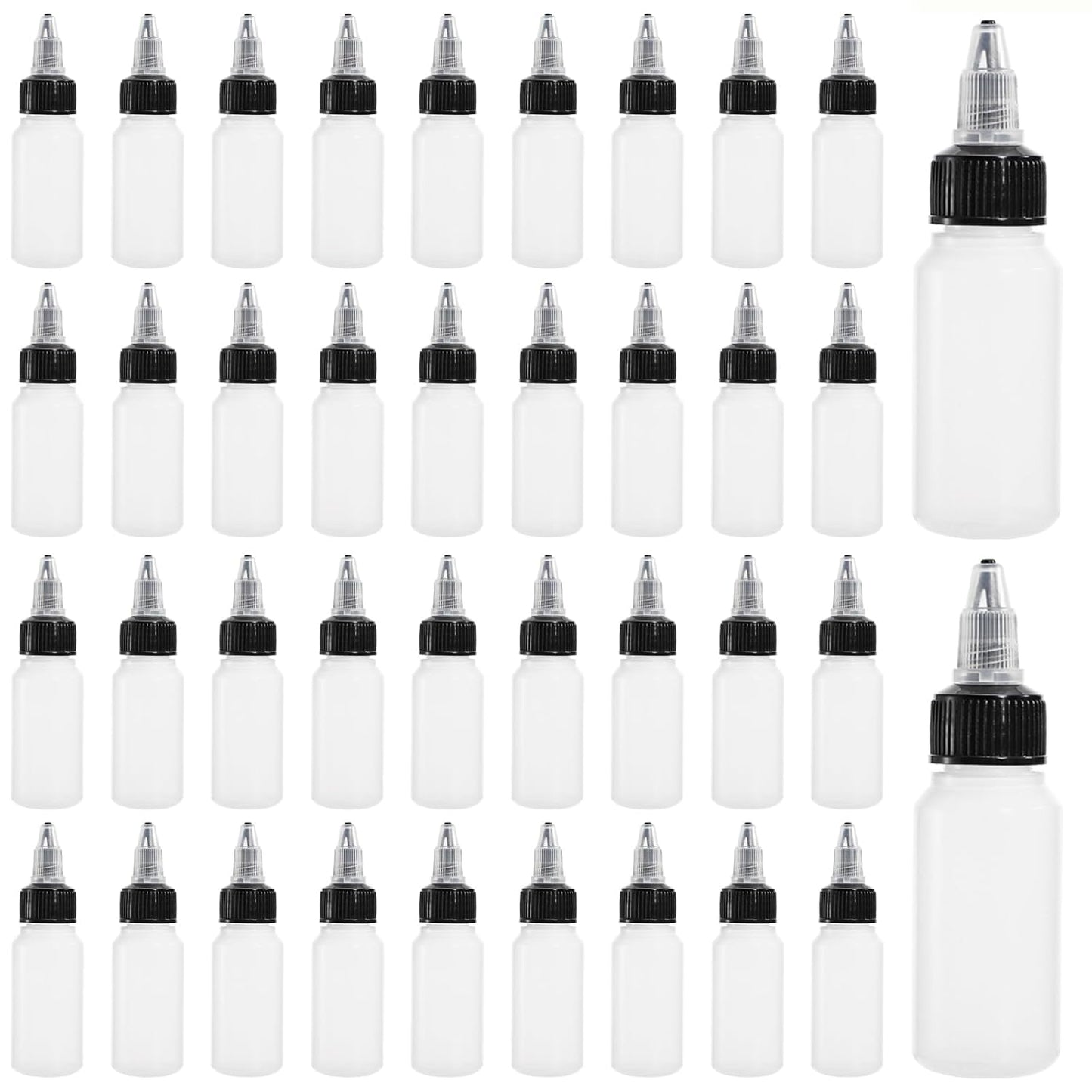 40 Pack 1oz Dispensing Bottles, Boston Round HDPE Plastic Bottle with Twist Top Cap, Empty Plastic Squeeze V1258-DP02-WO-302