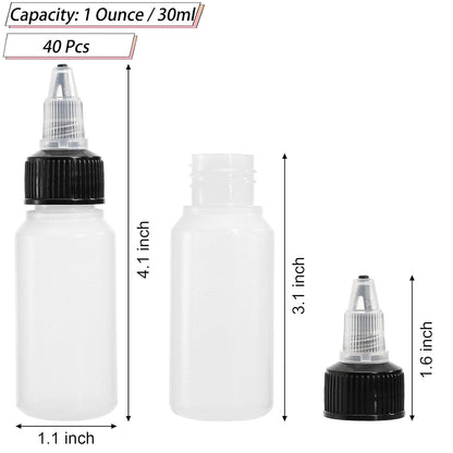 40 Pack 1oz Dispensing Bottles, Boston Round HDPE Plastic Bottle with Twist Top Cap, Empty Plastic Squeeze V1258-DP02-WO-302