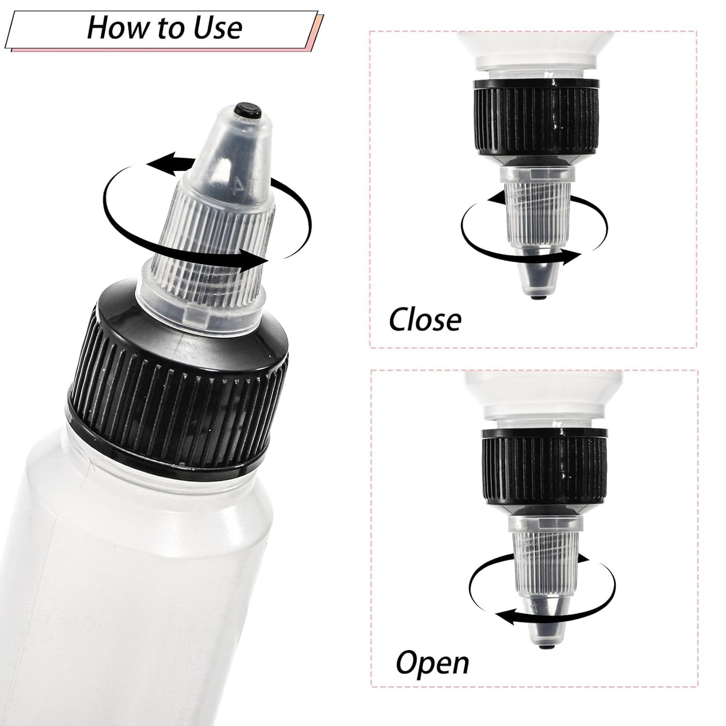 40 Pack 1oz Dispensing Bottles, Boston Round HDPE Plastic Bottle with Twist Top Cap, Empty Plastic Squeeze V1258-DP02-WO-302