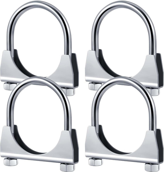 4 Pcs 2-1/2" Exhaust Clamp Heavy Duty U-bolt Exhaust Clamp - Saddle Design Muffler Pipe Connector, Tip Hook V1258-DP02-WO-305